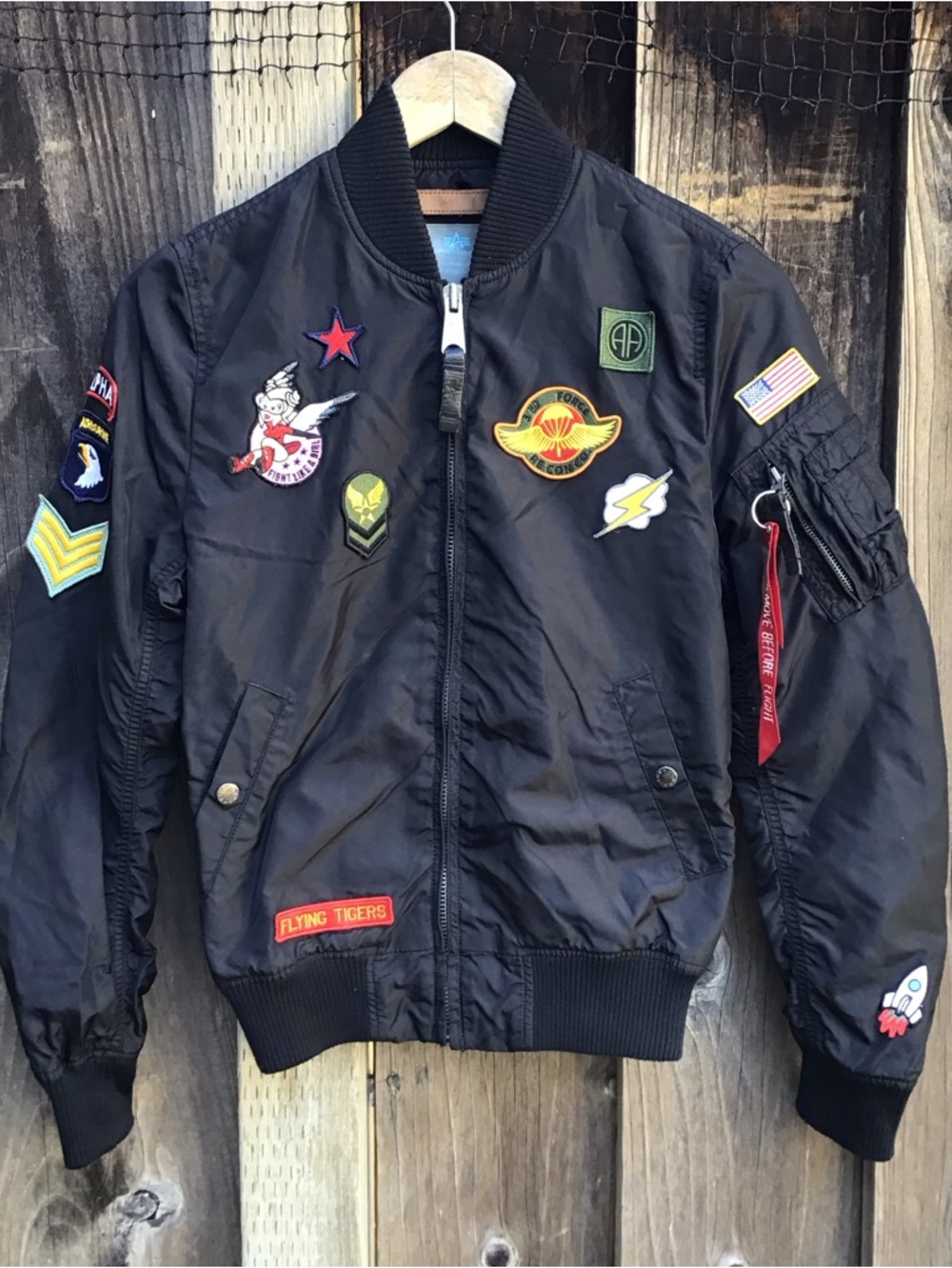 Alpha Industries MA1 Bomber Jacket Womens Small Black Patch Flight Jacket
